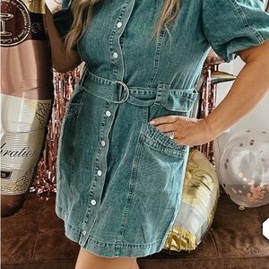 Vici Jean Belted Buttoned Mini Dress M
